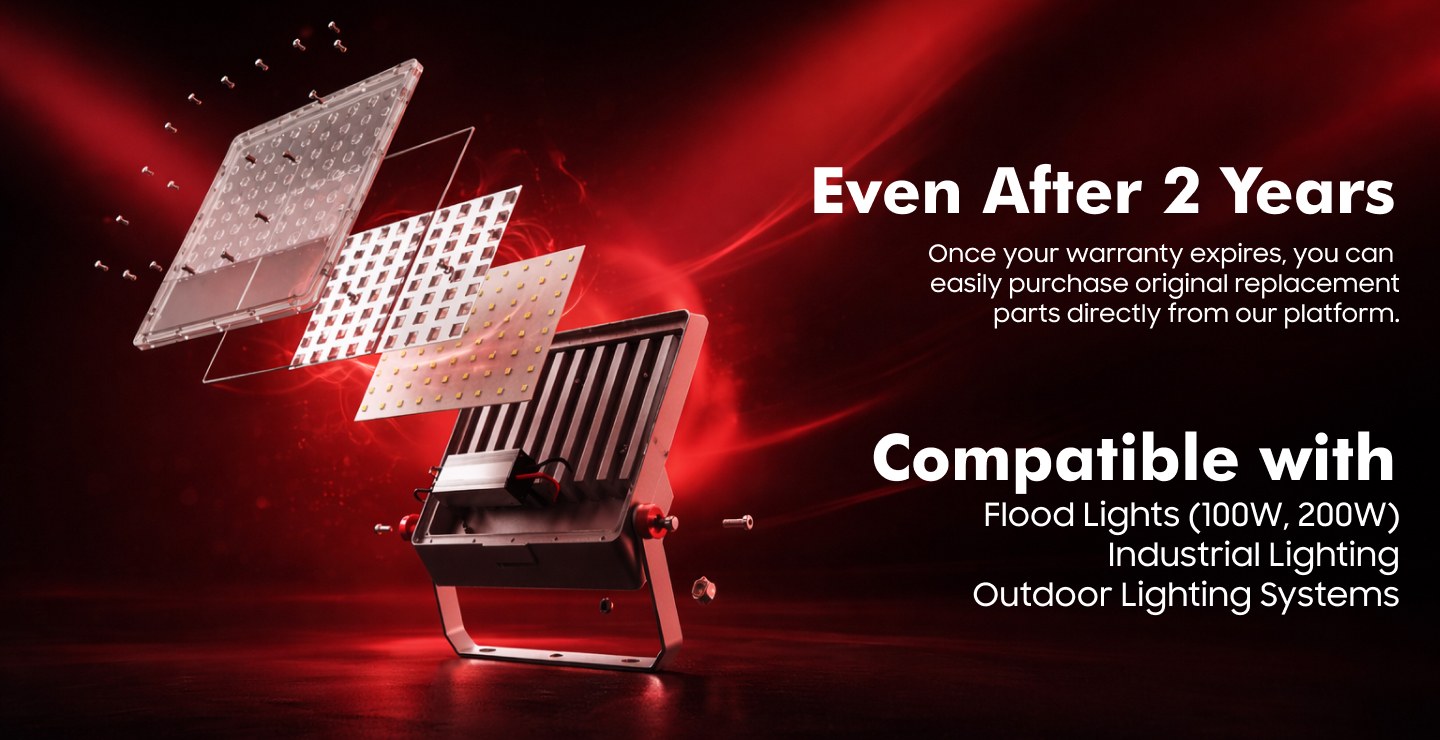 Even after 2 years — exploded view of a DIPL flood light showing every replaceable part