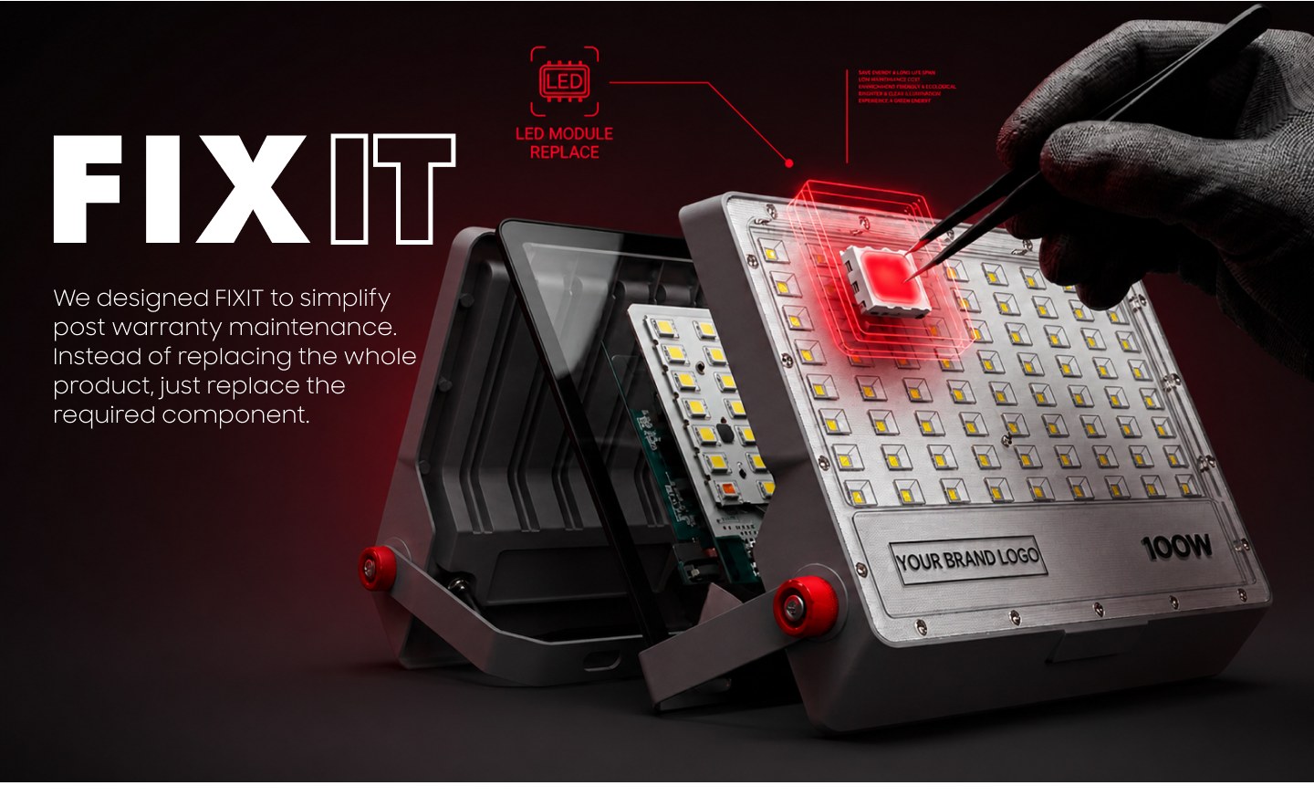FIXIT — technician replacing a single component on a DIPL flood light