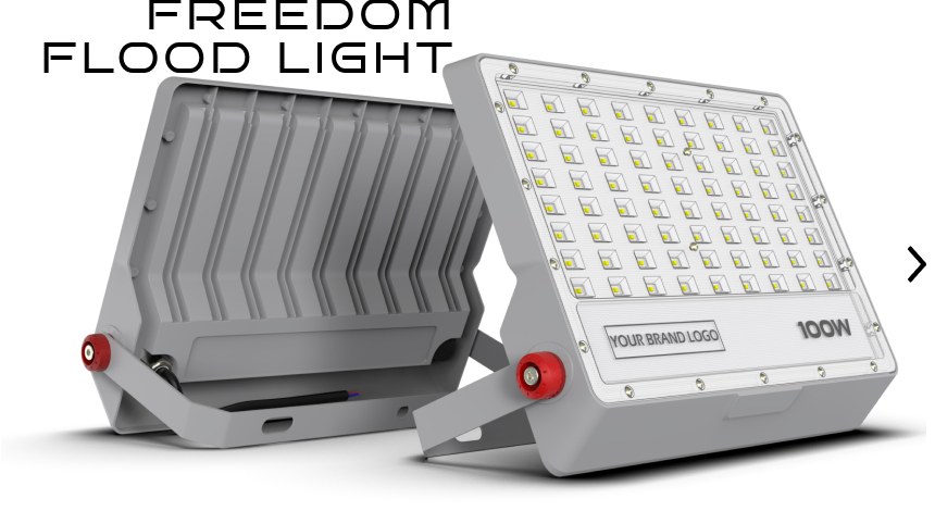 DIPL Freedom LED lens flood light — rear heat-sink and front lens views
